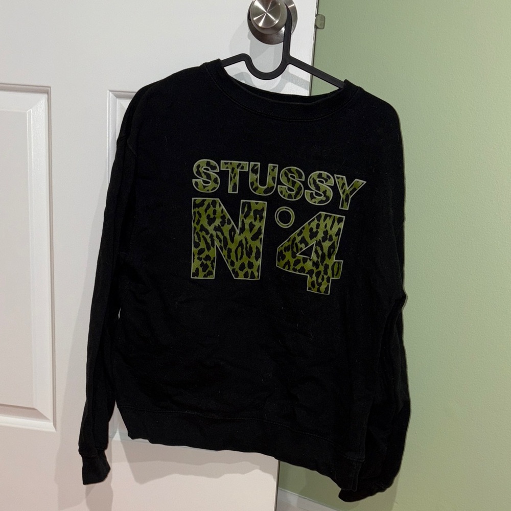 Stussy Black Sweatshirt with Green Leopard Print